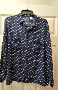 H&M Long Sleeve Button Down Shirt with Bow Print